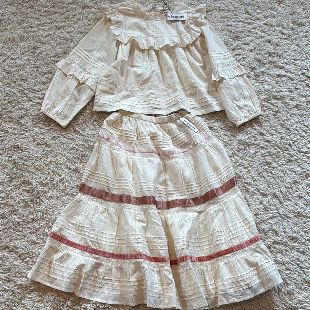 Pink Chicken Cream and Pink Ruffled Skirt and Top size 8 girls